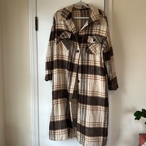 Tan/brown Plaid Long Shacket Coat